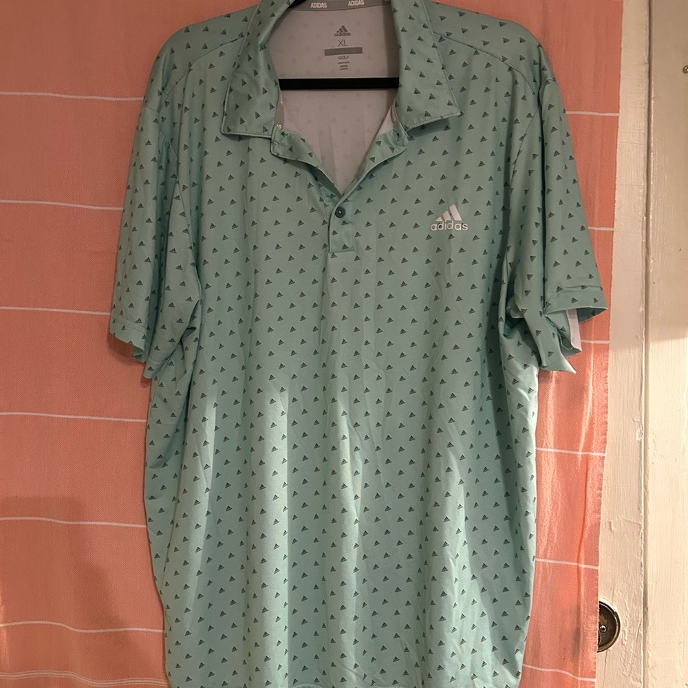 Adidas Men's Mint Green Patterned Polo Golf Shirt